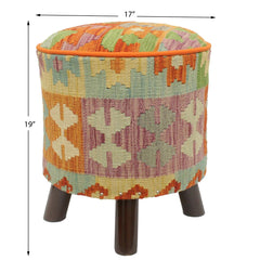 handmade Traditional Ottoman Rust Blue Hand-made ROUND Vegetable dyed wool and wood  