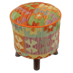 handmade Traditional Ottoman Rust Blue Hand-made ROUND Vegetable dyed wool and wood  