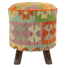 handmade Traditional Ottoman Rust Blue Hand-made ROUND Vegetable dyed wool and wood  