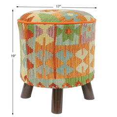 handmade Traditional Ottoman Rust Blue Hand-made ROUND Vegetable dyed wool and wood  