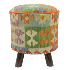 handmade Traditional Ottoman Rust Blue Hand-made ROUND Vegetable dyed wool and wood  