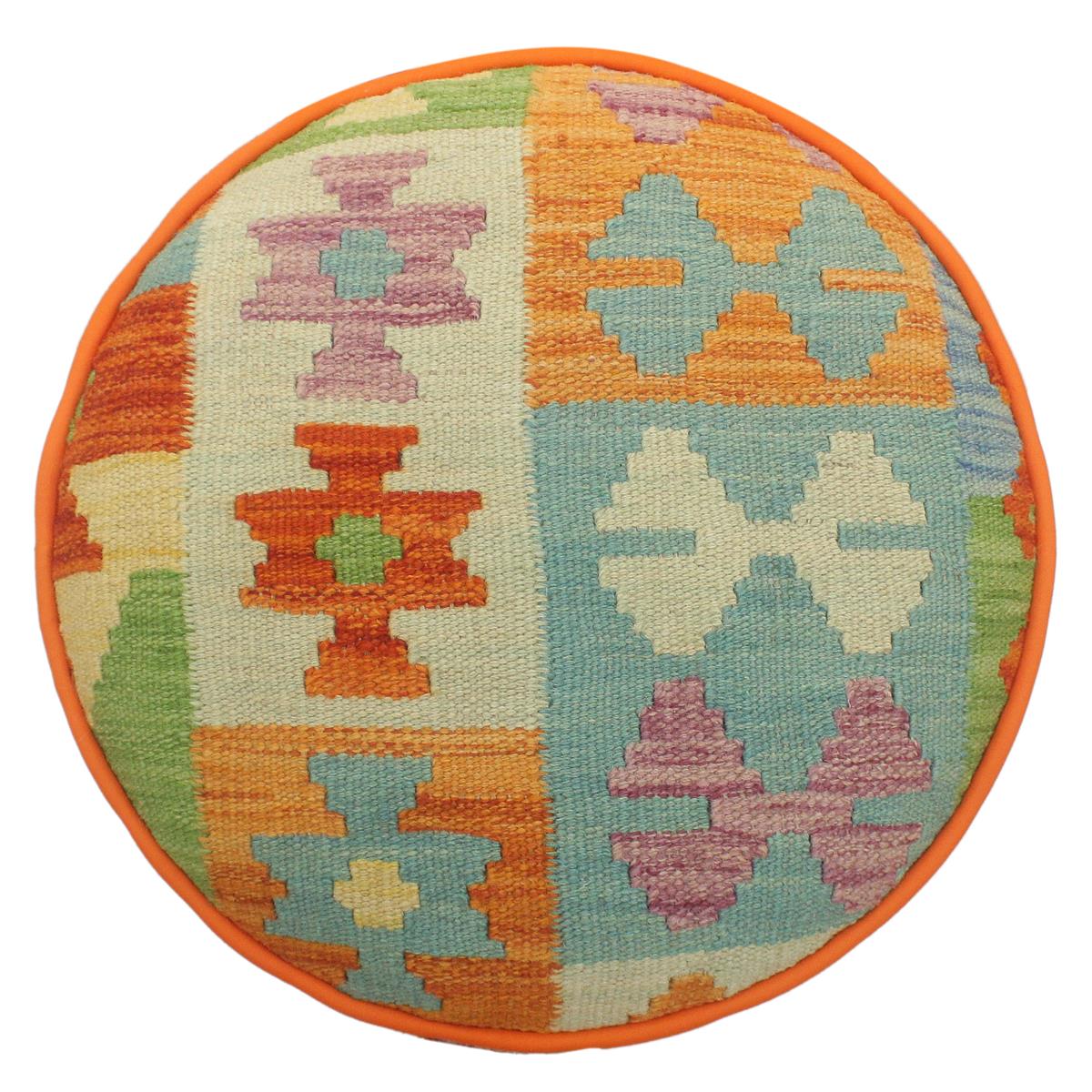 handmade Traditional Ottoman Rust Blue Hand-made ROUND Vegetable dyed wool and wood  