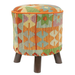 handmade Traditional Ottoman Rust Blue Hand-made ROUND Vegetable dyed wool and wood  17'' x 17'' x 19''