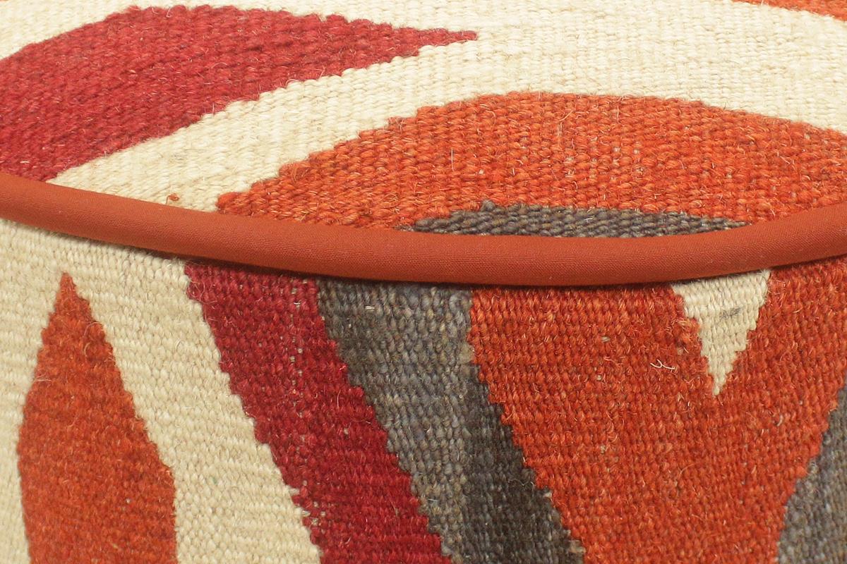handmade Modern Ottoman Rust Red Hand-made ROUND Vegetable dyed wool and wood  