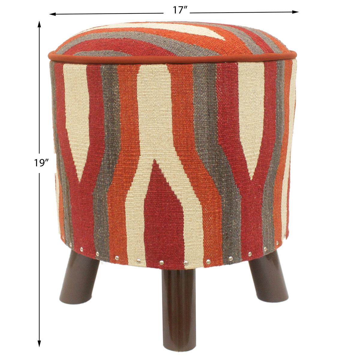 handmade Modern Ottoman Rust Red Hand-made ROUND Vegetable dyed wool and wood  