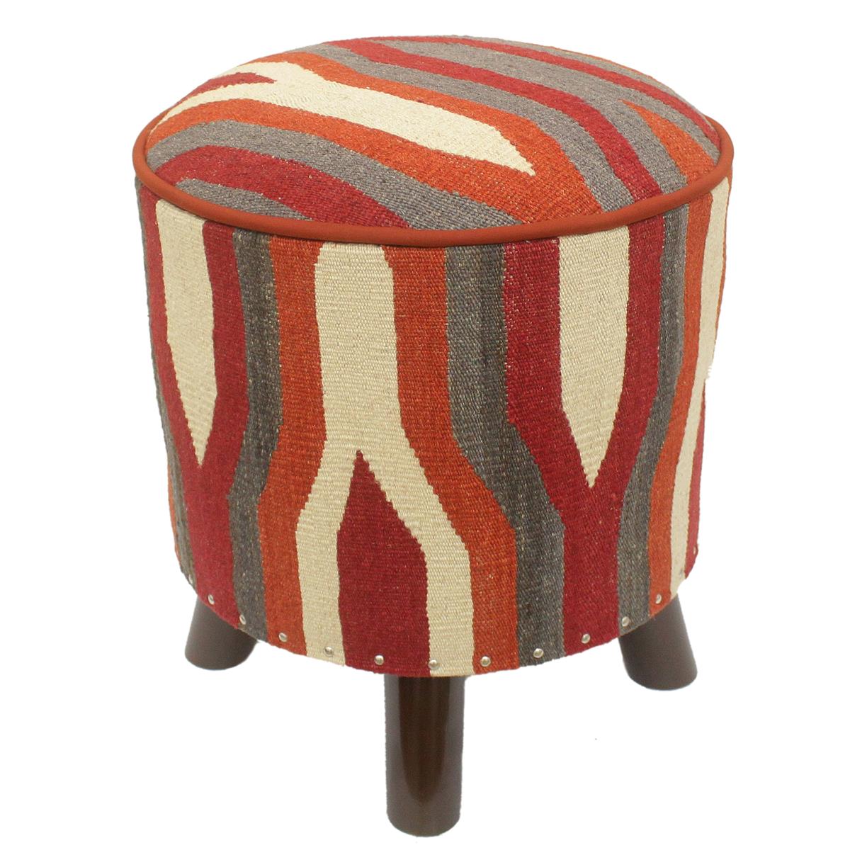 handmade Modern Ottoman Rust Red Hand-made ROUND Vegetable dyed wool and wood  