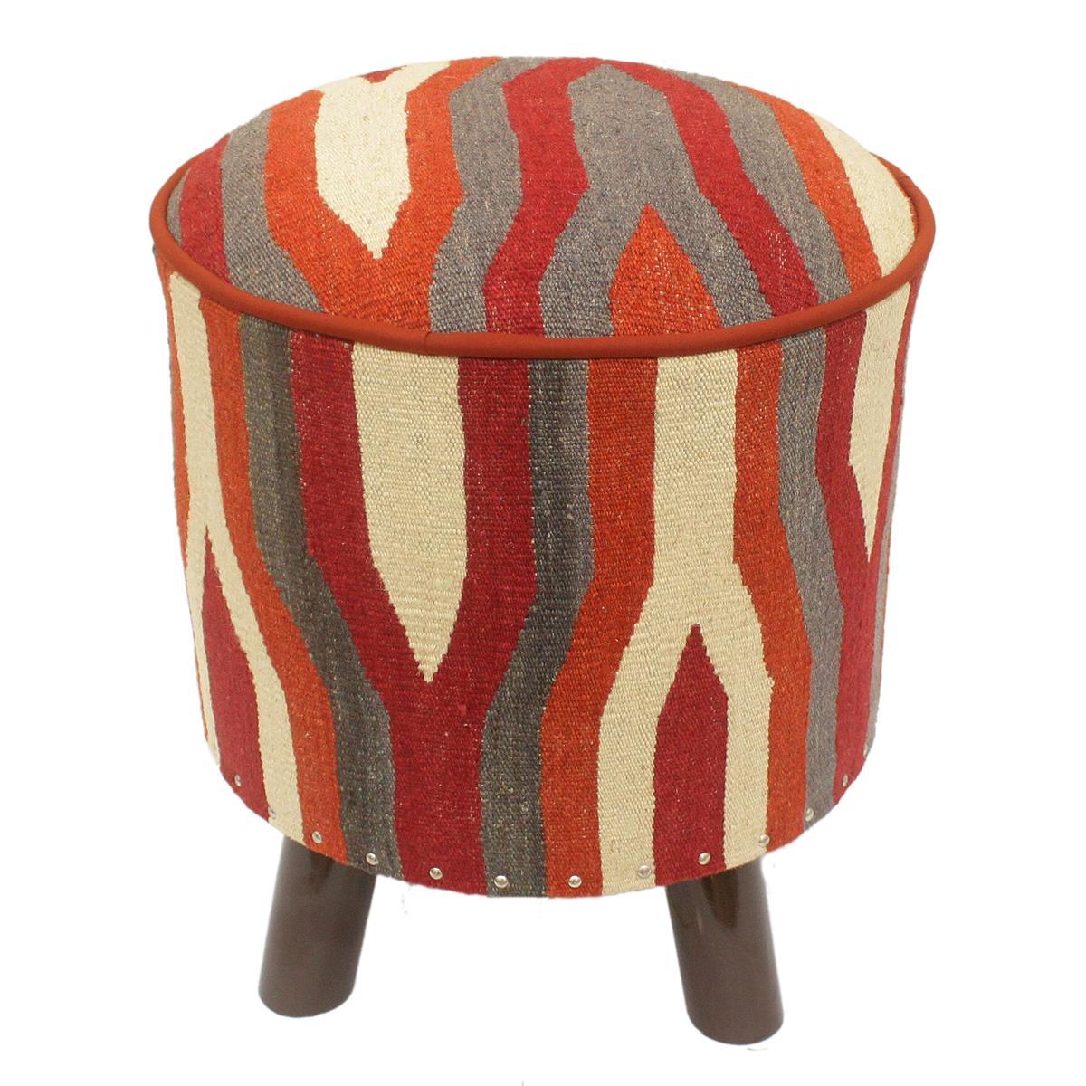 handmade Modern Ottoman Rust Red Hand-made ROUND Vegetable dyed wool and wood  