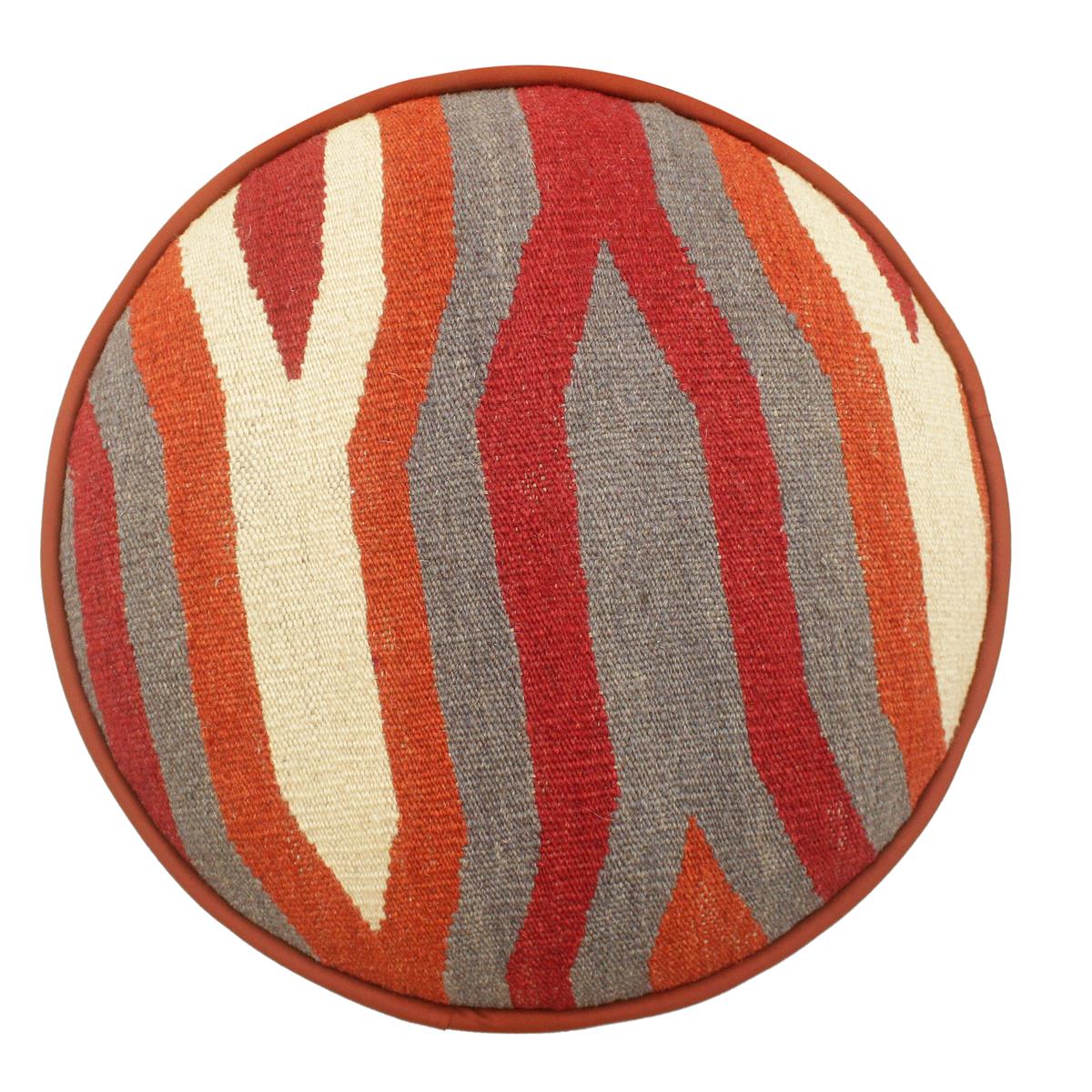 handmade Modern Ottoman Rust Red Hand-made ROUND Vegetable dyed wool and wood  