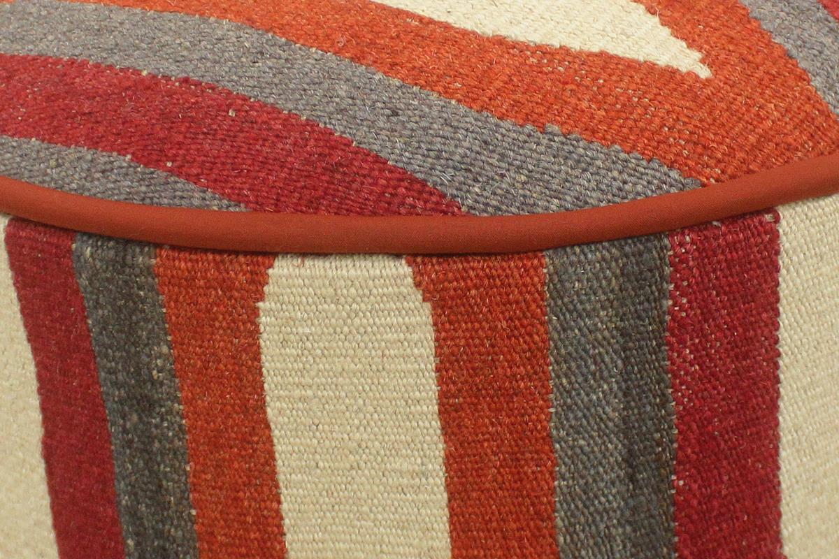 handmade Modern Ottoman Rust Red Hand-made ROUND Vegetable dyed wool and wood  