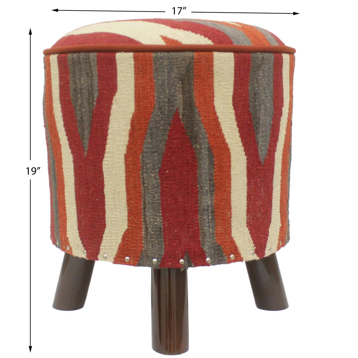 handmade Modern Ottoman Rust Red Hand-made ROUND Vegetable dyed wool and wood  