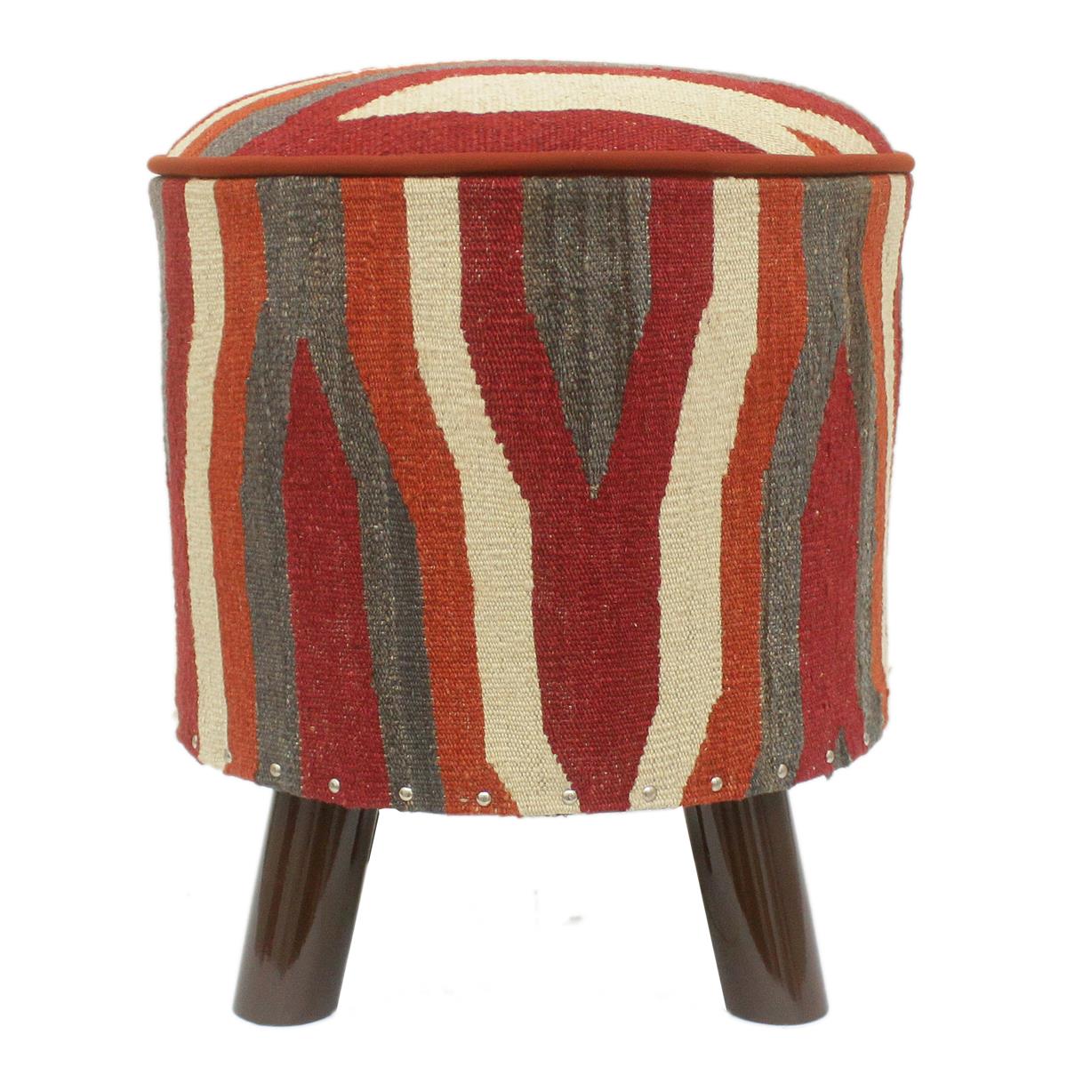 handmade Modern Ottoman Rust Red Hand-made ROUND Vegetable dyed wool and wood  