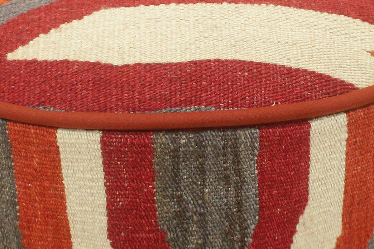 handmade Modern Ottoman Rust Red Hand-made ROUND Vegetable dyed wool and wood  