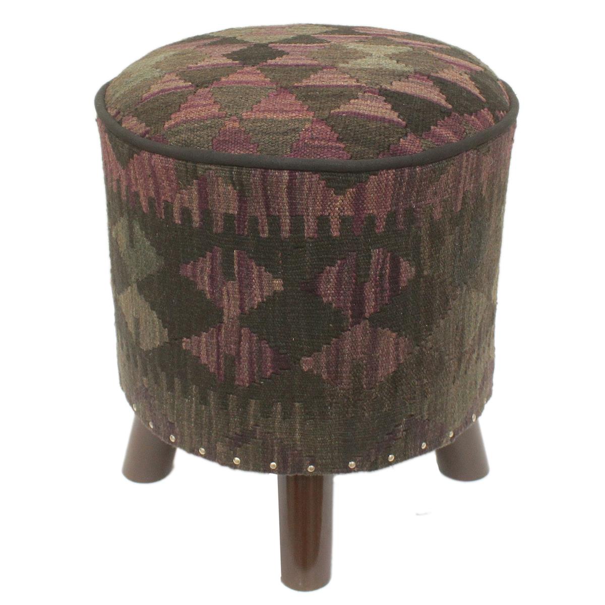 handmade Traditional Ottoman Black Purple Hand-made ROUND Vegetable dyed wool and wood  