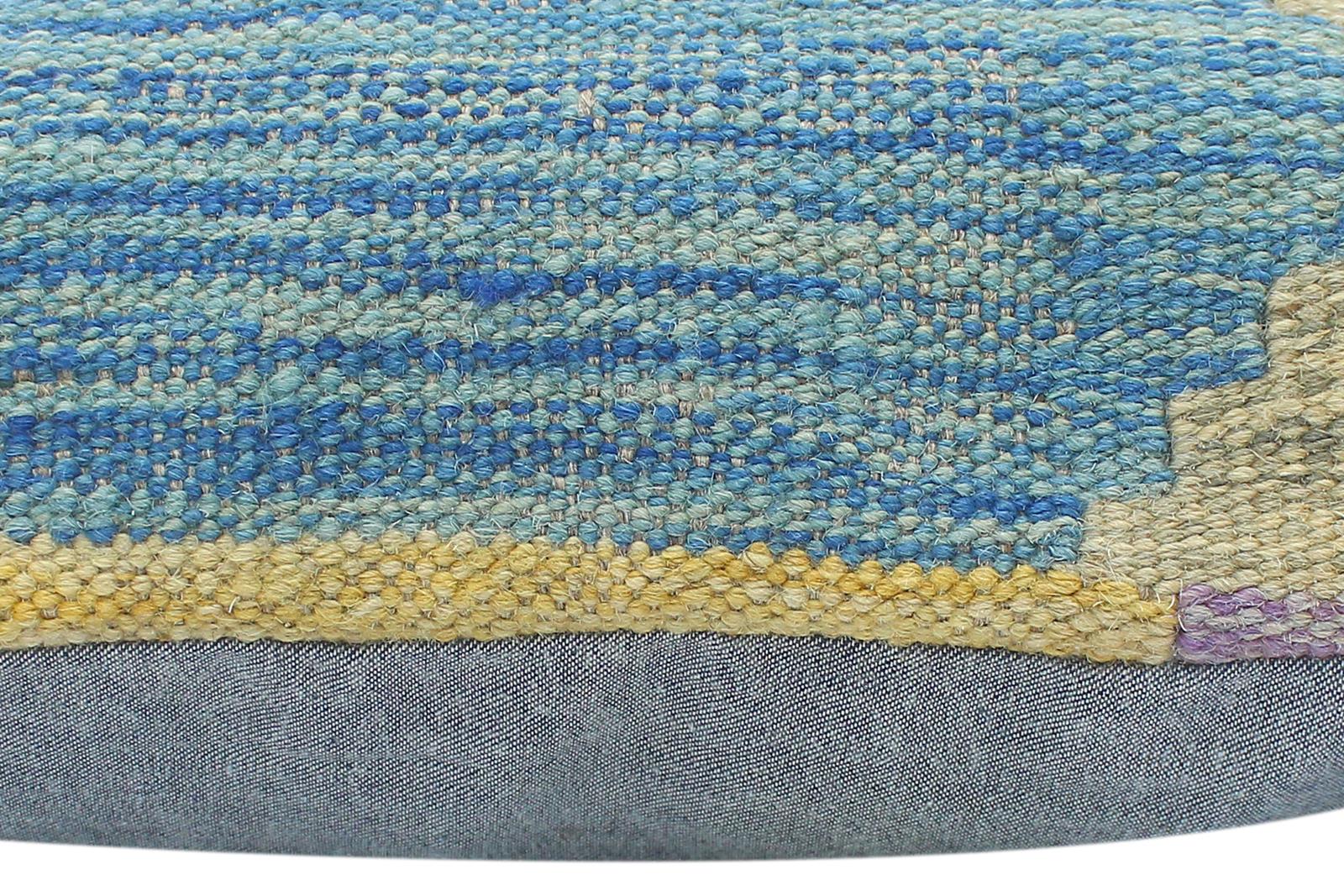 handmade Modern Pillow Blue Beige Hand-Woven SQUARE 100% WOOL  Hand woven turkish pillow  2 x 2