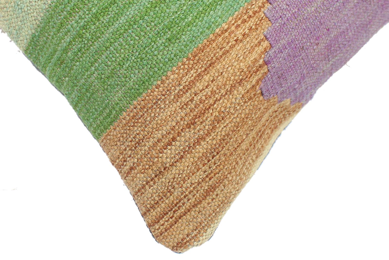 handmade Modern Pillow Blue Beige Hand-Woven SQUARE 100% WOOL  Hand woven turkish pillow  2 x 2