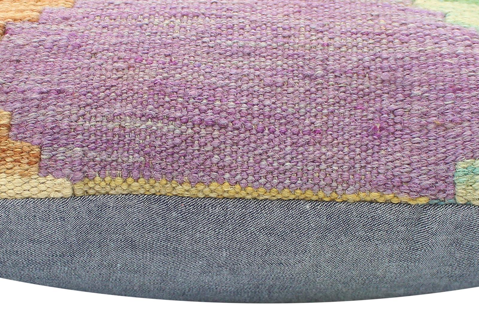 handmade Modern Pillow Blue Beige Hand-Woven SQUARE 100% WOOL  Hand woven turkish pillow  2 x 2