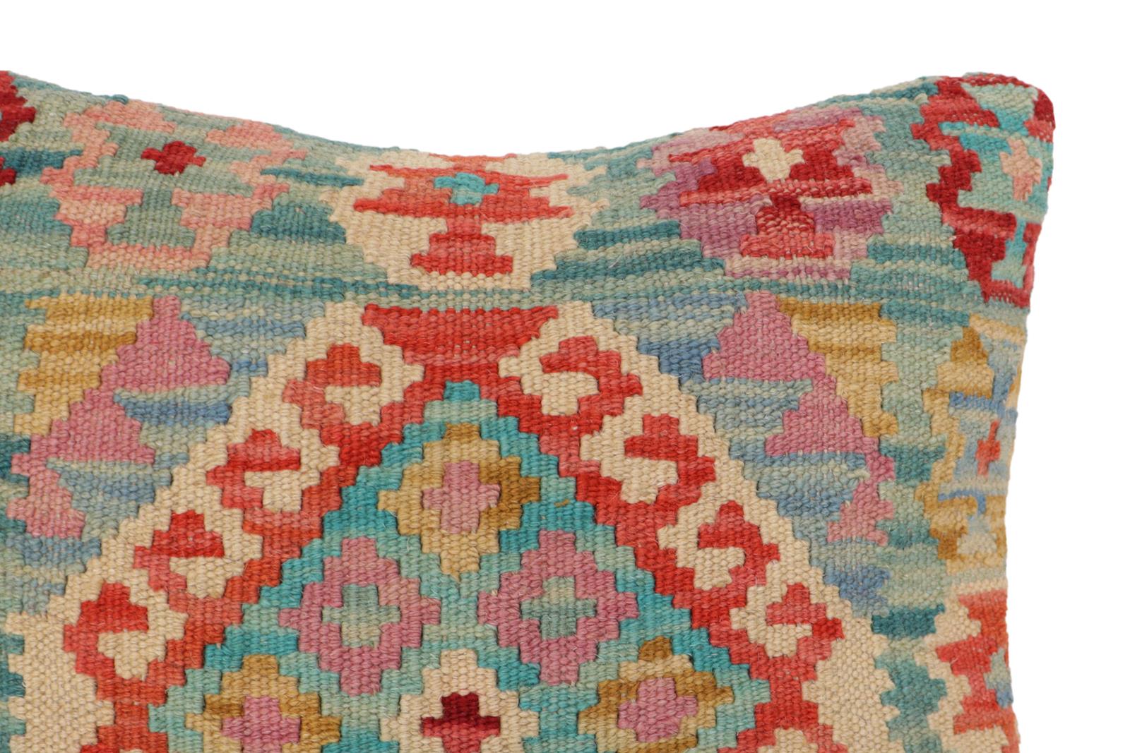 handmade Traditional Pillow Blue Red Hand-Woven SQUARE 100% WOOL  Hand woven turkish pillow  2 x 2