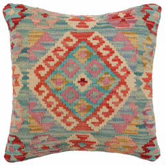 handmade Traditional Pillow Blue Red Hand-Woven SQUARE 100% WOOL  Hand woven turkish pillow  2 x 2