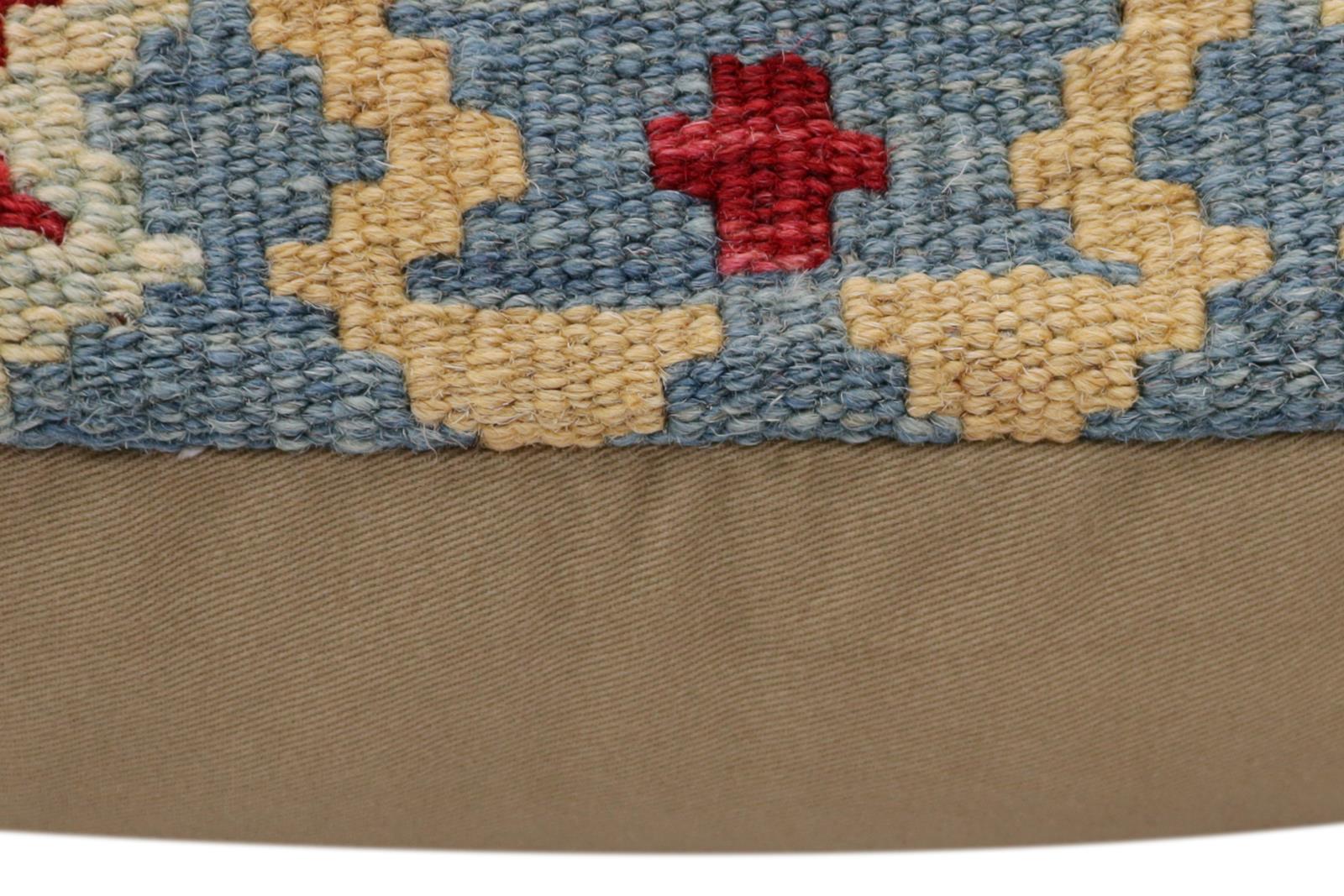 handmade Traditional Pillow Blue Red Hand-Woven SQUARE 100% WOOL Hand woven turkish pillow2' x 2'