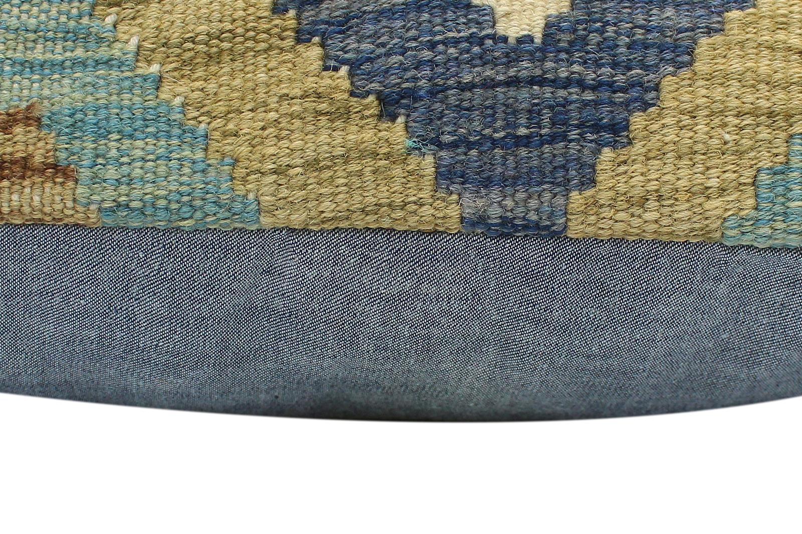 handmade Modern Pillow Blue Beige Hand-Woven SQUARE 100% WOOL  Hand woven turkish pillow  2 x 2
