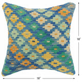 handmade Traditional Pillow Blue Beige Hand-Woven SQUARE 100% WOOL Hand woven turkish pillow2' x 2'