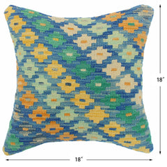 handmade Traditional Pillow Blue Beige Hand-Woven SQUARE 100% WOOL Hand woven turkish pillow2' x 2'