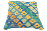 handmade Traditional Pillow Blue Beige Hand-Woven SQUARE 100% WOOL Hand woven turkish pillow2' x 2'