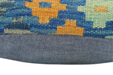 handmade Traditional Pillow Blue Beige Hand-Woven SQUARE 100% WOOL Hand woven turkish pillow2' x 2'