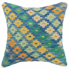 handmade Traditional Pillow Blue Beige Hand-Woven SQUARE 100% WOOL Hand woven turkish pillow2' x 2'