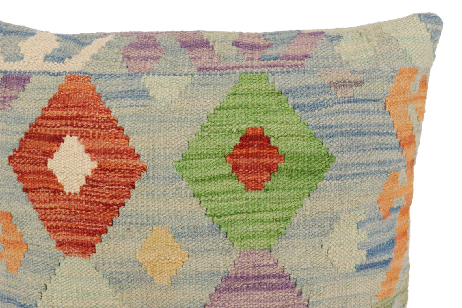 handmade Traditional Pillow Blue Rust Hand-Woven SQUARE 100% WOOL Hand woven turkish pillow2' x 2'