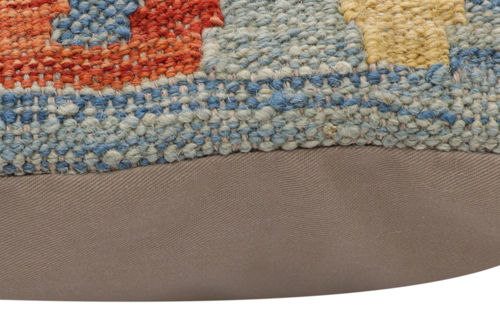 handmade Traditional Pillow Blue Rust Hand-Woven SQUARE 100% WOOL Hand woven turkish pillow2' x 2'