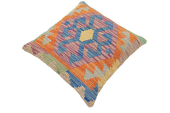 handmade Traditional Pillow Blue Orange Hand-Woven SQUARE 100% WOOL Hand woven turkish pillow2' x 2'