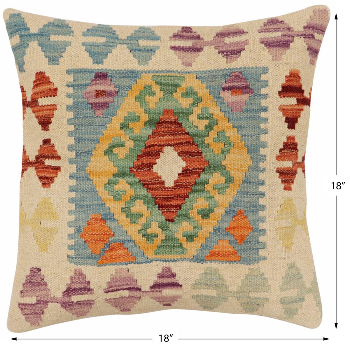handmade Traditional Pillow Blue Rust Hand-Woven SQUARE 100% WOOL Hand woven turkish pillow2' x 2'
