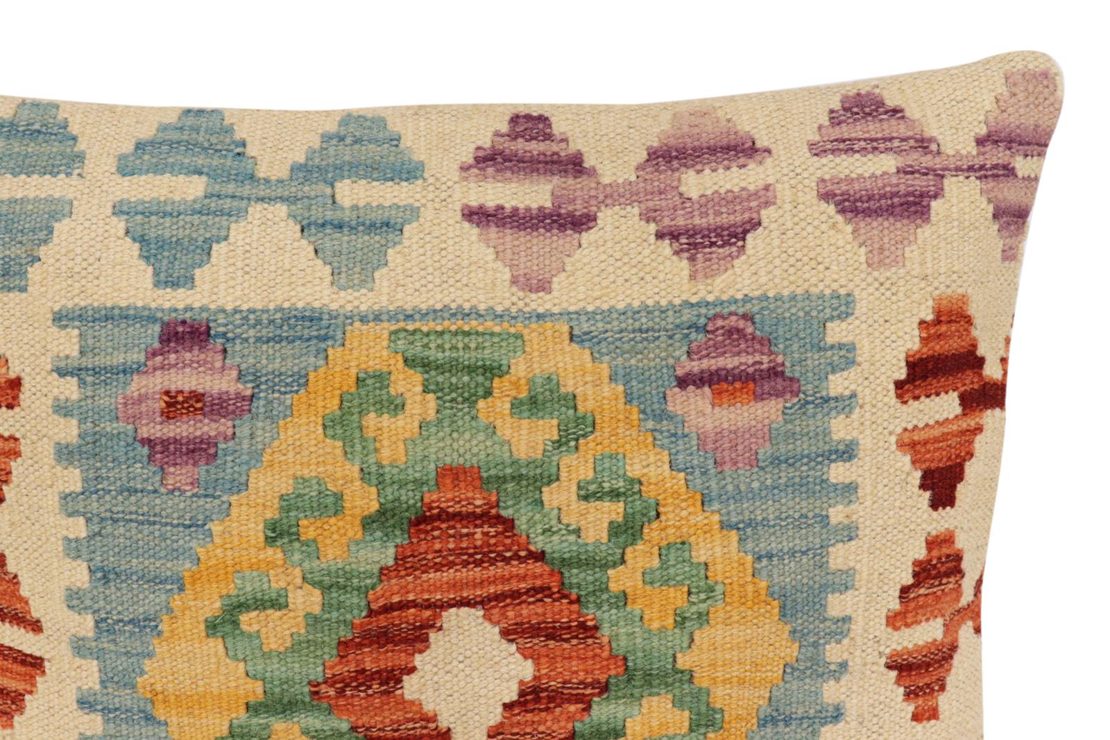handmade Traditional Pillow Blue Rust Hand-Woven SQUARE 100% WOOL Hand woven turkish pillow2' x 2'