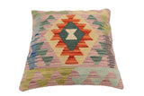 handmade Traditional Pillow Blue Rust Hand-Woven SQUARE 100% WOOL Hand woven turkish pillow2' x 2'