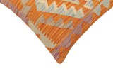 handmade Traditional Pillow Orange Blue Hand-Woven SQUARE 100% WOOL Hand woven turkish pillow2' x 2'