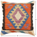 handmade Traditional Pillow Rust Blue Hand-Woven SQUARE 100% WOOL Hand woven turkish pillow2' x 2'
