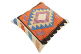 handmade Traditional Pillow Rust Blue Hand-Woven SQUARE 100% WOOL Hand woven turkish pillow2' x 2'