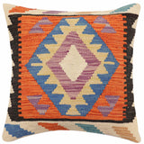 handmade Traditional Pillow Rust Blue Hand-Woven SQUARE 100% WOOL Hand woven turkish pillow2' x 2'
