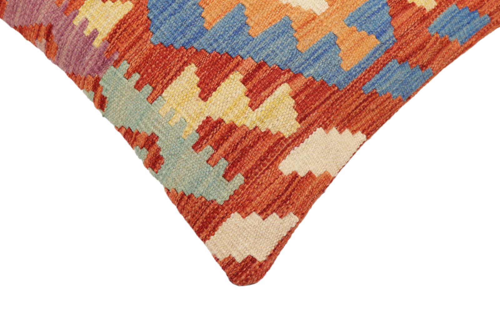 handmade Traditional Pillow Rust Blue Hand-Woven SQUARE 100% WOOL Hand woven turkish pillow2' x 2'