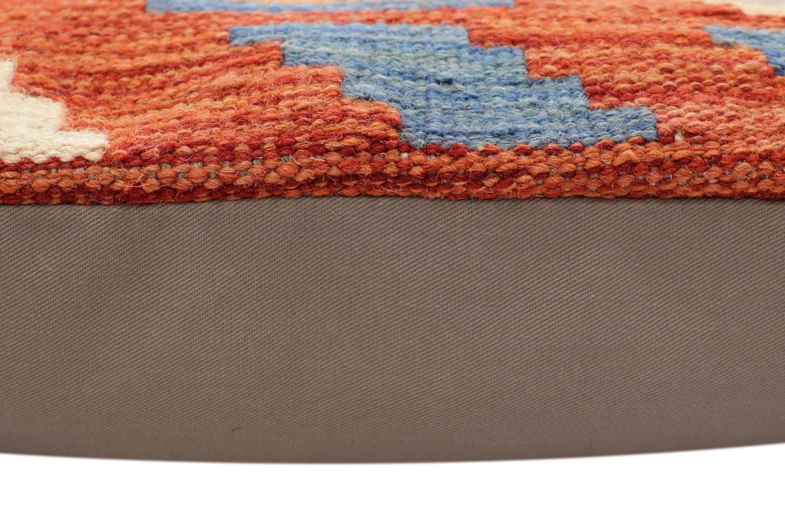 handmade Traditional Pillow Rust Blue Hand-Woven SQUARE 100% WOOL Hand woven turkish pillow2' x 2'