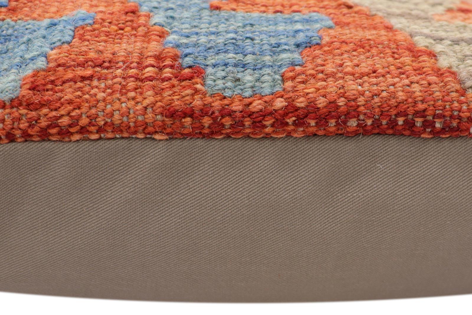 handmade Traditional Pillow Rust Blue Hand-Woven SQUARE 100% WOOL Hand woven turkish pillow2' x 2'
