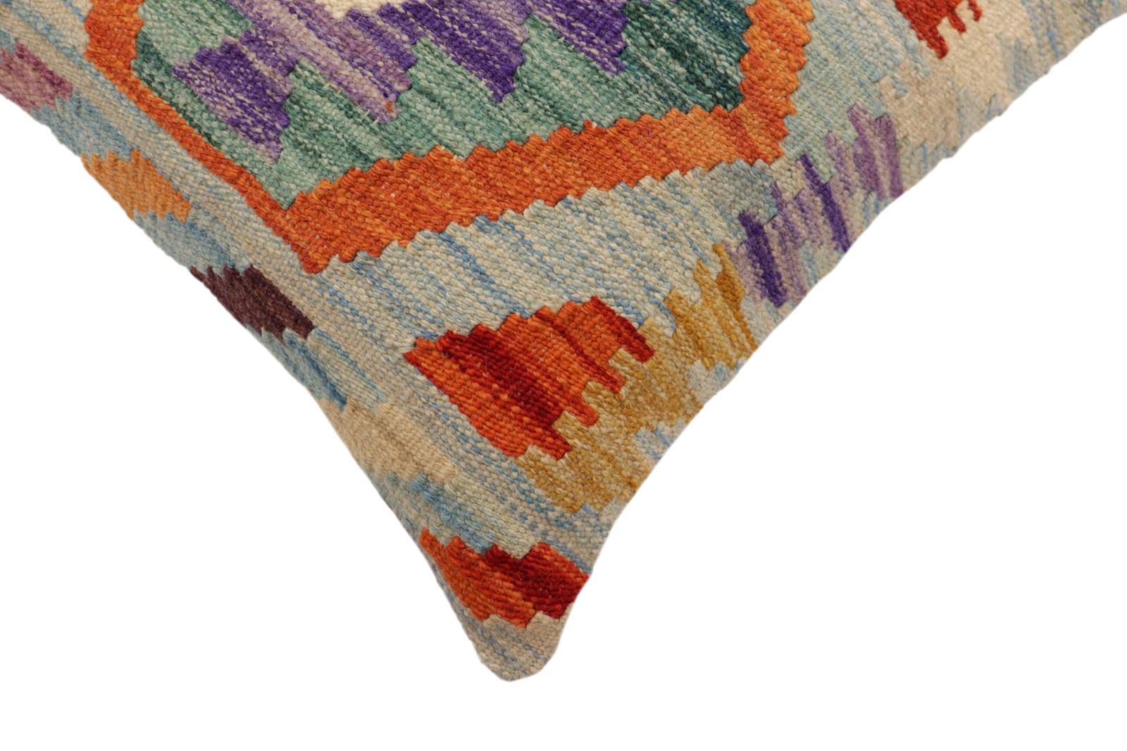 handmade Traditional Pillow Blue Rust Hand-Woven SQUARE 100% WOOL  Hand woven turkish pillow  2 x 2