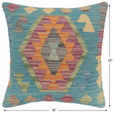 handmade Traditional Pillow Blue Gray Hand-Woven SQUARE 100% WOOL Hand woven turkish pillow2' x 2'