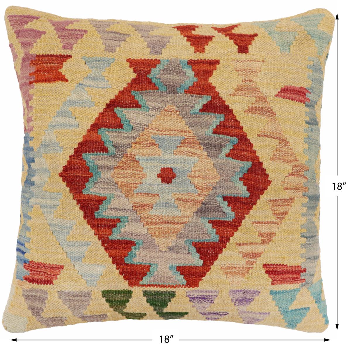 handmade Traditional Pillow Rust Blue Hand-Woven SQUARE 100% WOOL Hand woven turkish pillow2' x 2'