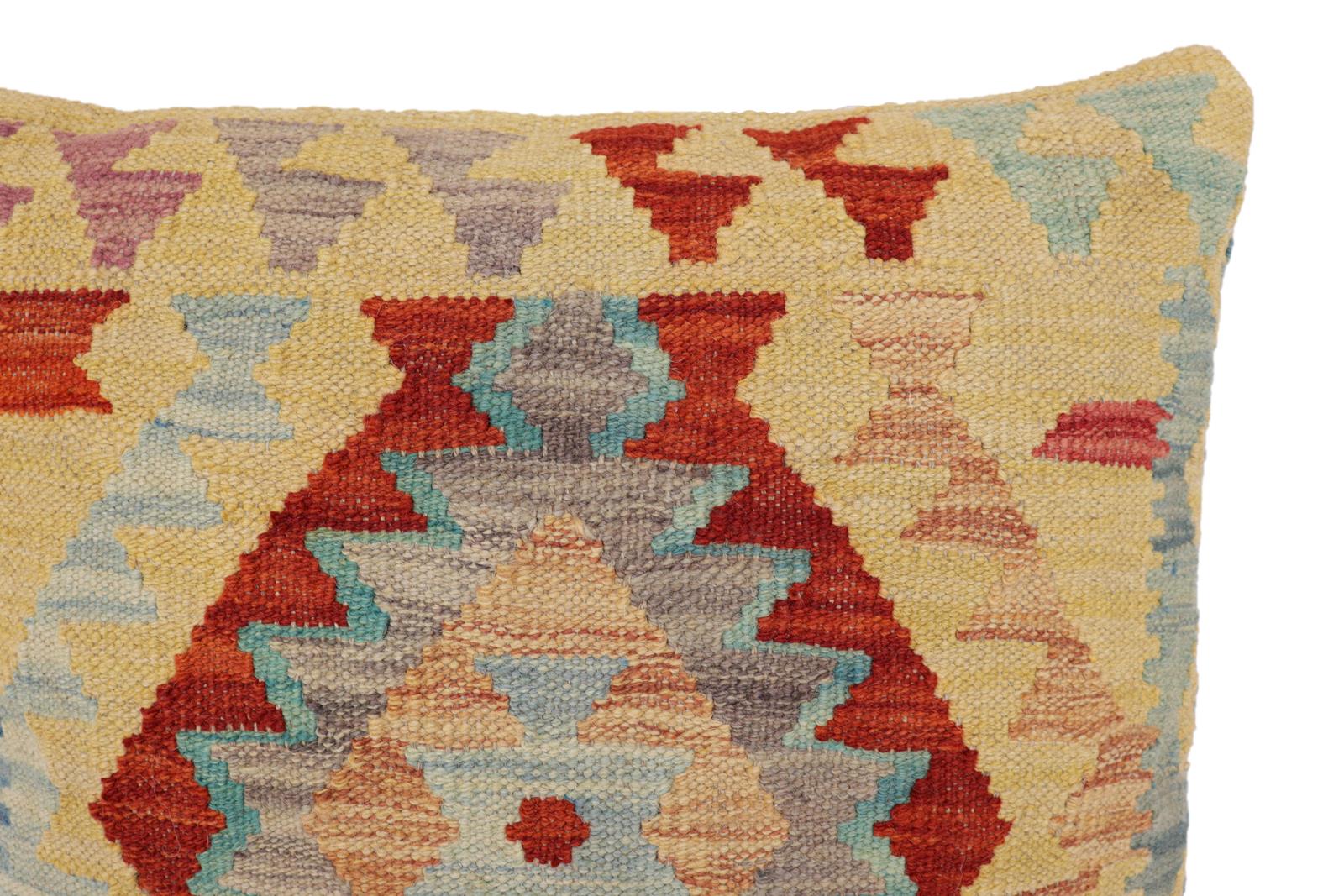 handmade Traditional Pillow Rust Blue Hand-Woven SQUARE 100% WOOL Hand woven turkish pillow2' x 2'