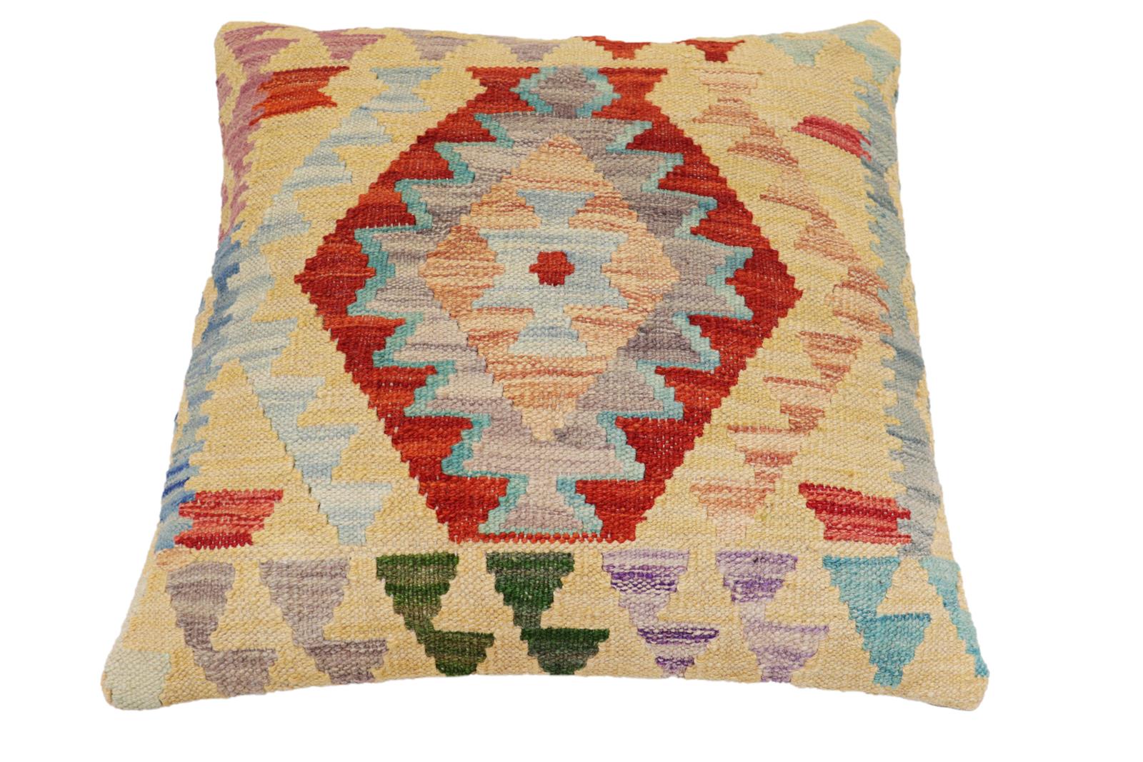 handmade Traditional Pillow Rust Blue Hand-Woven SQUARE 100% WOOL Hand woven turkish pillow2' x 2'