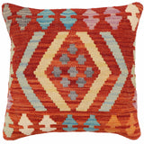 handmade Traditional Pillow Rust Blue Hand-Woven SQUARE 100% WOOL Hand woven turkish pillow2' x 2'