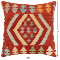 handmade Traditional Pillow Rust Blue Hand-Woven SQUARE 100% WOOL Hand woven turkish pillow2' x 2'