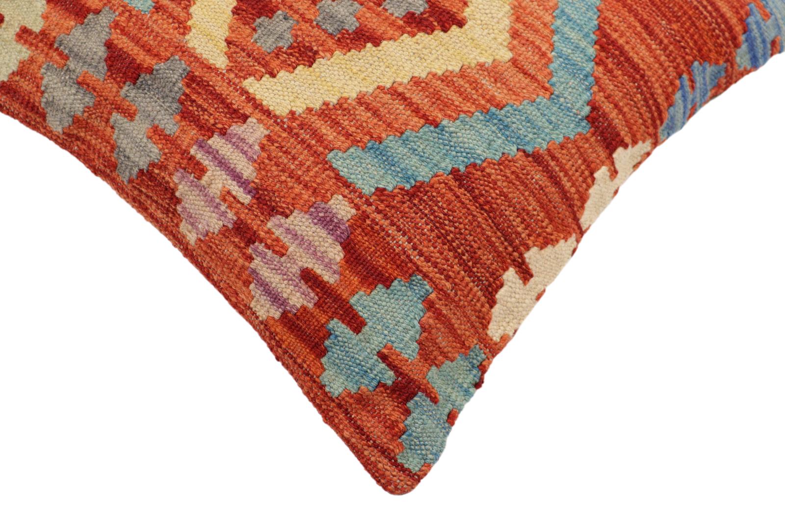 handmade Traditional Pillow Rust Blue Hand-Woven SQUARE 100% WOOL Hand woven turkish pillow2' x 2'